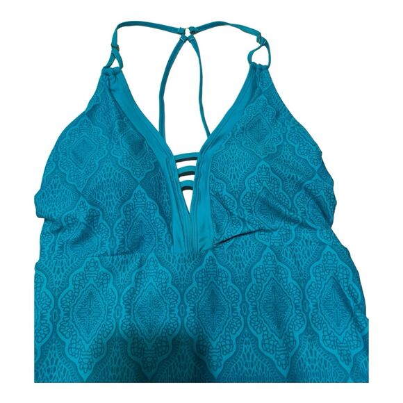 NEW - Nicole Miller Multi Teal Beach‎ Boho 1 piece double strap Swimsuit Size 10 - Picture 3 of 10